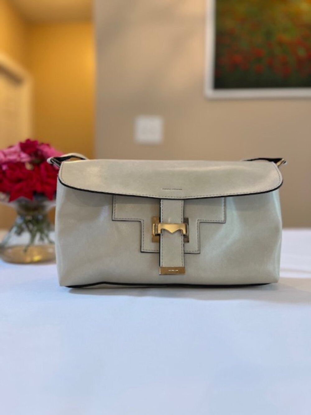 MONDANI | New York Ivory Patent Faux Leather Vegan Shoulder Bag-EUC